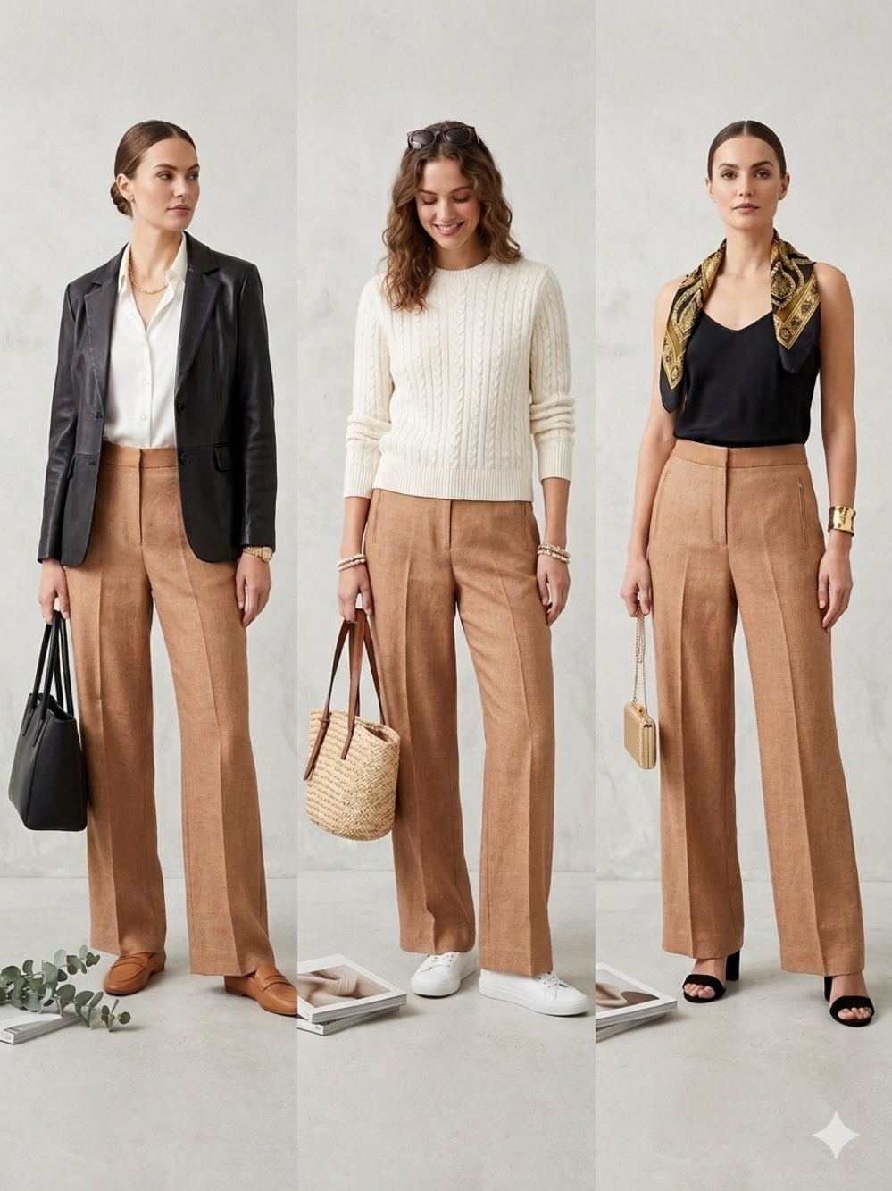 Elie Tahari Tan Wide-Leg Pants